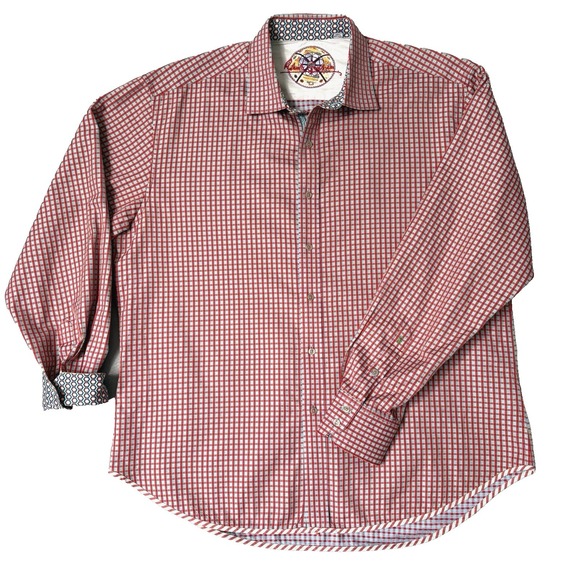 Robert Graham Other - Robert Graham Shirt 2XL Red Checkered Geometric Long Sleeve Abstract Flip Cuff